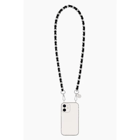 Como Milano telefonlánc CMMJ.003.BB.03.01 120cm nemesacél fekete bőr fonattal