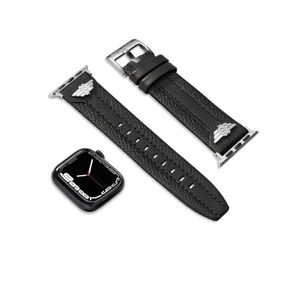 Police Wings fekete bőr Apple Watch szíj 20 mm