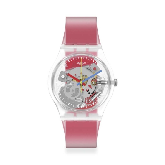Swatch Clearly Red Striped unisex karóra GE292